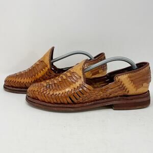 Brown Tan Woven Leather Huaraches Sandals Mexico Mens MX 5 US 6 Leoba